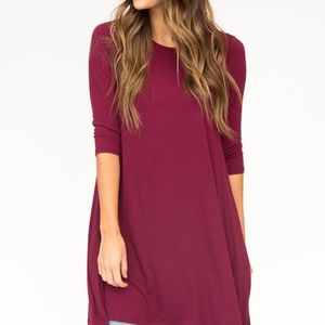 Agnes and Dora 3/4 Swing Tunic Wine/Burgundy L